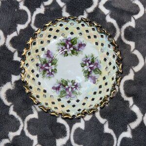 Napco Fine China Dish with Purple Flowers & Gold Trim 6"